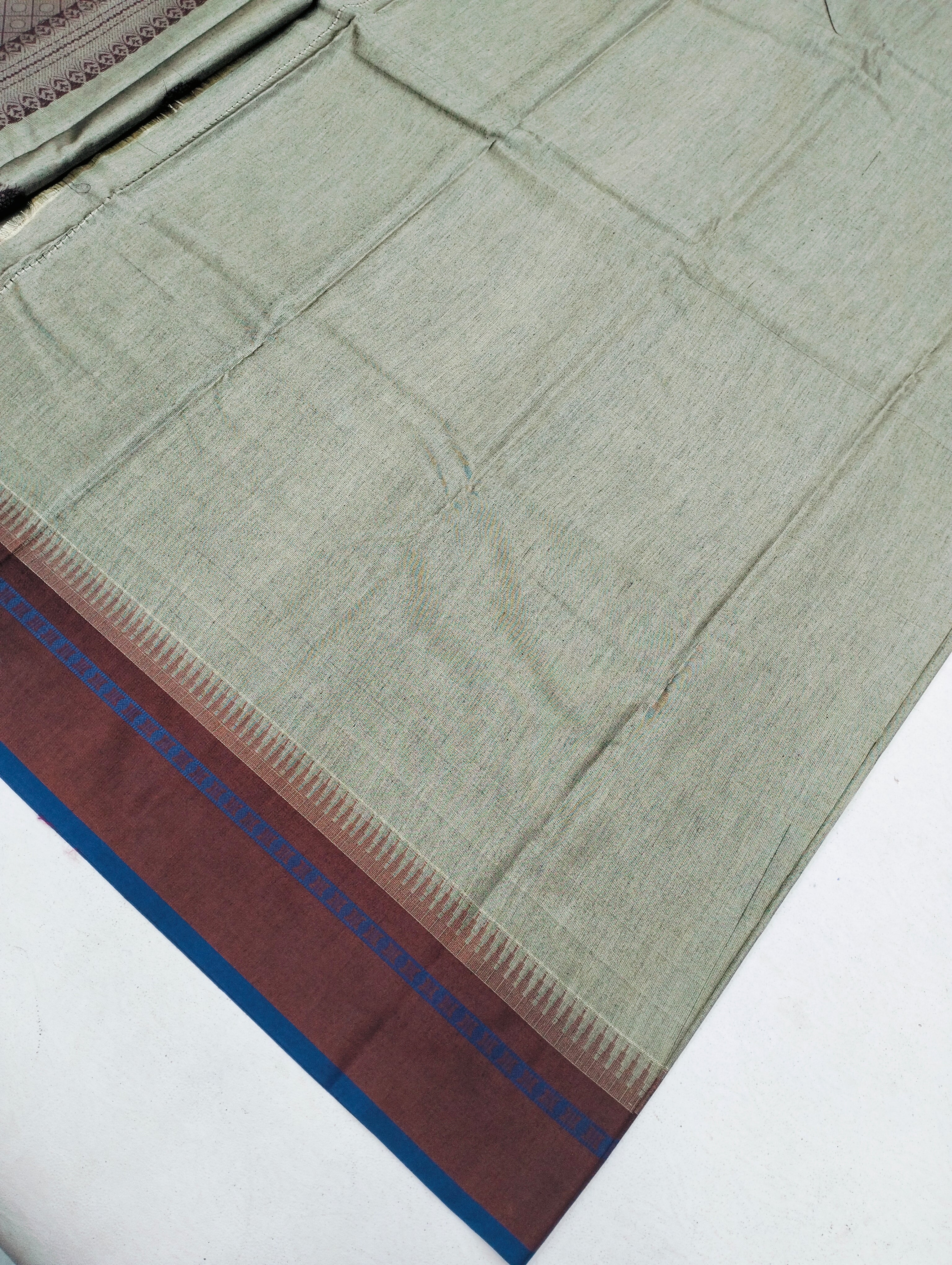 Floral motifs with vanilla green base Silk cotton saree