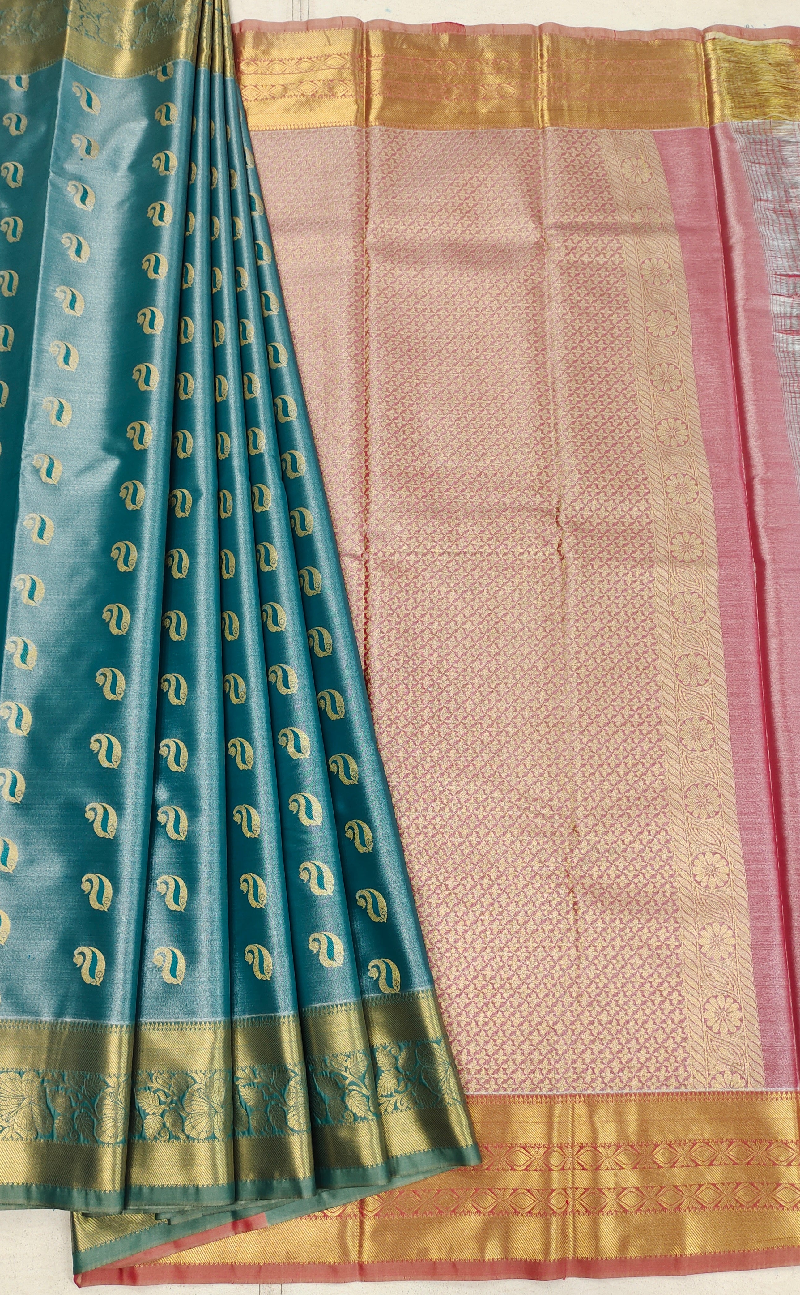 Mango Motifs Water Blue Dual Tone Tissue Saree