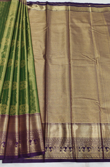 Wavy Motifs Muted Green Tissue Semi Silk Saree