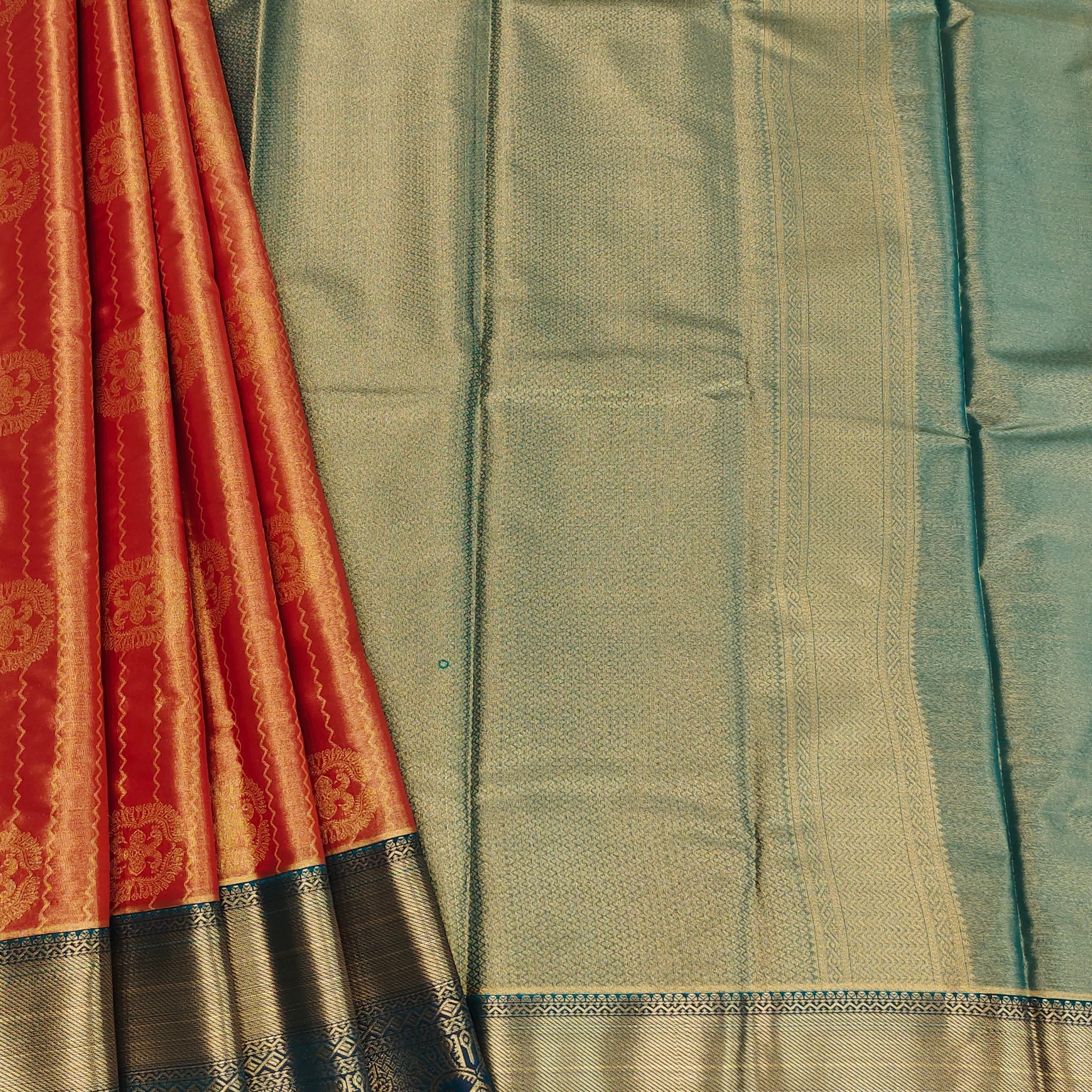 Wavy Motifs Red Wine Tissue Semi Silk Saree