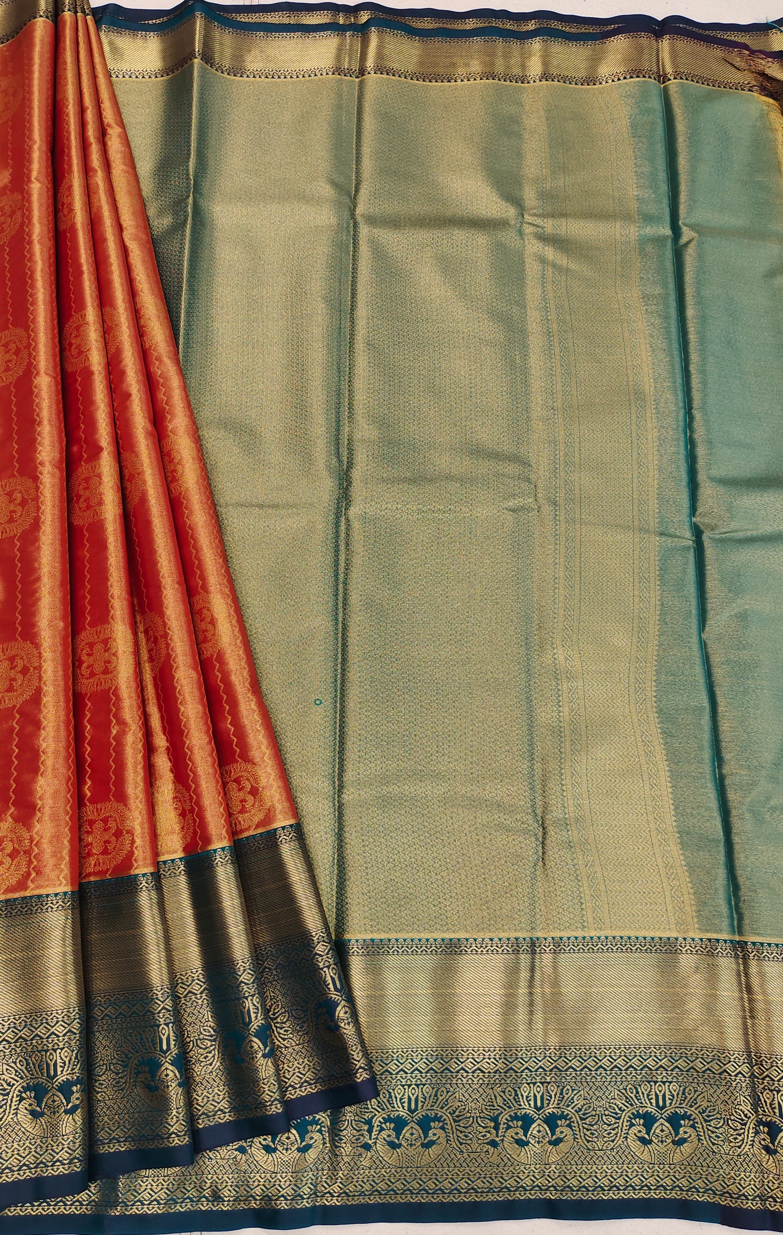 Wavy Motifs Red Wine Tissue Semi Silk Saree