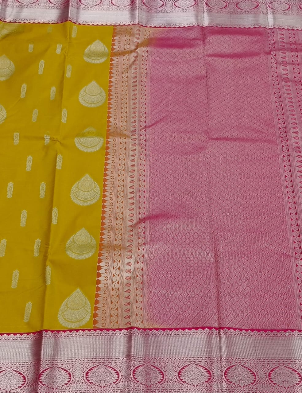 Drops motifs Yellow Color  Soft Silk Saree